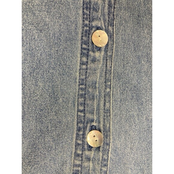 Vintage Women’s L Embroidered American Flag Heart Button Up Jean Denim SS Shirt - Picture 5 of 8